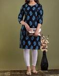 Tunic Black Color Blue/White Print Cotton Kurti S- M-L-XL Tunic #6201676